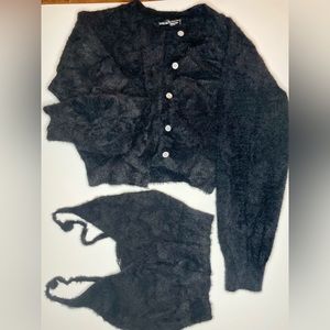 Black Fuzzy knit cardigan with cami